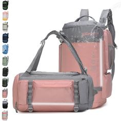 an image of a pink and grey backpack