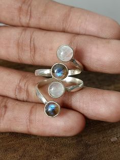 Handmade Rainbow Moonstone and Labradorite stone bohemian ring , you can wear this ring as a daily wear ring .. Title - Moonstone and Labradorite dual stone ring Stone color - Rainbow Stone shape - Round Material - Sterling silver 925, gemstone Note - We use natural gemstones, so color shade may be little bit different .. we are giving you best quality rings on best price .. contact us for more quantity Adjustable Moonstone Ring For Healing, Adjustable Moonstone Healing Ring, Bohemian Sterling Silver Moonstone Open Ring, Adjustable Mystical Labradorite Rings, Bohemian Sterling Silver Opal Ring With Natural Stones, Unique Moonstone Ring With Moon Phase, Bohemian Opal Ring With Natural Stones In Sterling Silver, Handmade Bohemian Opal Ring For Healing, Bohemian Handmade Opal Healing Ring