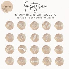 the cover art for instagramn's story highlight covers are drawn in gold and white