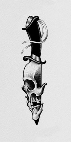 a black and white drawing of a skull with a top hat on it's head