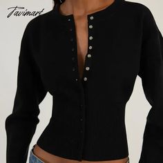 Tavimart Women Ribbed Knit Cardigan T-shirt Long Sleeve O-neck Slim Fit Button Crop Top New Fashion Female Clothes Trendy Streetwear Unrealistic Wishlist, Button Crop Top, Clothes Trendy, Rib Knit Cardigan, Trendy Streetwear, Female Clothes, Dress Women Elegant, Fashion Female, Fall Fits