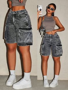 Baggy Shorts Outfits Women, Boy Shorts Outfit Women, Baggy Shorts Outfit, Fancy Pants Outfit, Y2k Shorts Outfit, Cargo Shorts Outfit, Jean Diy, Summer Denim Shorts, Street Style Outfits Casual