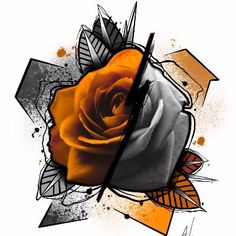 an orange and white rose is in the center of a graphic design that appears to be half - finished