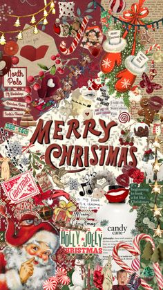 a christmas collage with santa claus, candy canes and other holiday related items