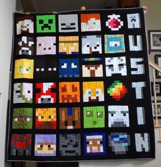 a quilt made to look like video game characters