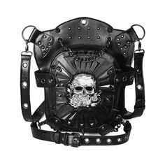 Steampunk Retro Rock Gothic Punk Shoulder Waist Bag Dark Souls Design, Steampunk Waist Bag, Steampunk Bag, Thigh Bag, Waist Bag Leather, Skull Bags, Rose Bag, Style Steampunk, Motorcycle Bag