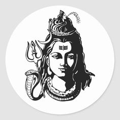 the hindu god sticker is shown in black and white, with an intricate design on it