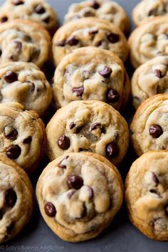 chocolate chip cookies on a baking sheet ready to be eaten