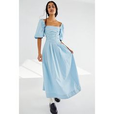 Very Gorgeous Light Blue Midi Dress From Free People With Exaggerated Puffed Sleeves, Pleadings For Added Shape, Smocked Bodice In The Back With Pretty Buttons Lined Posteriorly Or You Can Make Those Buttons Lined Anteriorly (I Have Seen Folks Wear The Dresses Both Ways). I Have This Dress In Xs Size, White Color, As Well. Preference Night, Light Blue Midi Dress, Ten Nails, Exaggerated Sleeves, Engagement Dress, London Style, Elegant Maxi Dress, School Dance, Midi Dress Casual