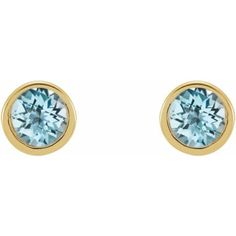 2000417 / Earring / Set / Natural Sky Blue Topaz / Round / 2.5 Mm / 14K Yellow Gold / Pair / Friction Backs Included / Polished / Natural Sky Blue Topaz Micro Bezel-Set Earrings Blue Bezel Set Earrings For Formal Occasions, Blue Topaz Round Cut Jewelry With Bezel Setting, Blue Bezel Set Earrings For Gift, Blue Topaz Bezel Setting Jewelry Gift, Classic Round Blue Topaz Earrings, Hallmarked Round Blue Topaz Earrings, Blue Topaz Round Earrings, Bezel Set Earrings, Topaz Yellow