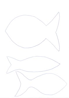 an image of three fish cut out on the side of a piece of paper with blue lines