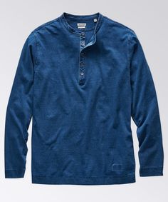 Mens Edisto Indigo Long Sleeve Henley Shirt | OOBE BRAND Mens Fashion Wear, Mens Bootcut Jeans, Concept Clothing, Guys Clothing Styles, Trendy Fashion Tops, Mens Outfit Inspiration, Sewing Tags, Heritage Fashion, Henley Shirt