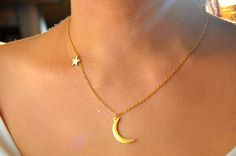 Chain is adjustable. Dainty Star-shaped Jewelry With Moon Charm, Minimalist Moon-shaped Jewelry With Star Charm, Dainty Crescent Jewelry With Star Charm, Dainty Crescent-shaped Jewelry With Star Charm, Lunar Jewelry, Gold Star Necklace, Moon And Star Necklace, Black Leather Choker, Simple Choker