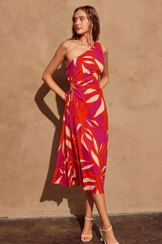 Tropical Print Midi Length Cutout ruched side One Shoulder Side Zip Tropical Outfit, Corset Midi Dress, Cocktail Attire, Print Midi Dress, Autumn Dress, Midi Dress Summer, Kawaii Clothes, Printed Midi Dress