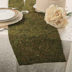 Moss Table Runner | Oriental Trading Enchanted Forest Prom, Moss Table Runner, Moss Table, Enchanted Forest Baby Shower, Party Buffet Table, Enchanted Forest Party, Fairy Baby Showers, Buffet Table Decor, Chic Birthday Party