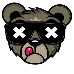 a bear wearing sunglasses with crosses on it's eyes