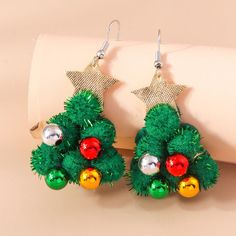 Christmas cartoon cute and funny earrings – MANDUORAN Merry Christmas Tree, Tree Garland, Christmas Tree Earrings