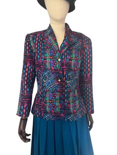 Anne Crimmins for Umi collections abstract printed 100% silk blazer jacket. Two buttons at the front, very soft fabric, fully lined. vibrant colors of pink, blue, green and yellow. size S. in excellent condition. Please contact us with any questions. Printed Blazer, Modern Fashion, Abstract Print, Blazer Jacket, Soft Fabrics, Favorite Outfit, Jackets For Women, Jackets & Coats, Vibrant Colors