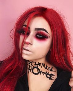 Red And Black Makeup Looks, Red And Black Makeup, Diy Makeup Looks, Red Lace Front Wigs, Black Makeup Looks, Red Makeup Looks, Makeup Stencils, Dark Makeup Looks, Carnival Makeup