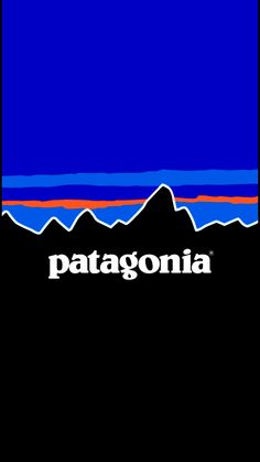 the logo for patagonia is shown in blue and orange on a black background