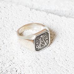 * This Two Initial Monogram Signet ring is stylish and pretty ideal for everyday use. Engraving details of 925k handmade silver ring are very detailed and eye-catching. The ring is coated with rodium to emphasize the details of handmade engraving. An unforgettable gift for mother's day * - Material: High Quality Solid 925 Sterling Silver - Surface width 16,5mm x 15,5mm = 0.65 Inch x 0.61 Inch - Engraved Signet Ring will be completely handmade. - I hope this elegant but stylish ring is also a gre Heirloom Sterling Silver Initial Ring For Promise, Heirloom Sterling Silver Initial Promise Ring, Heirloom Silver Initial Ring With Open Design, Heirloom Silver Open Ring Initial Ring, Everyday Symbolic Sterling Silver Signet Ring, Heirloom Silver Initial Open Ring, Heirloom Style Silver Open Initial Ring, Handmade White Gold Classic Rings, Handmade Classic White Gold Rings