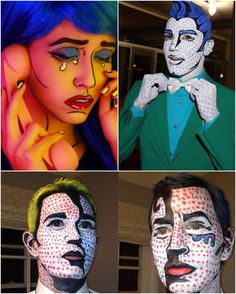 four different images of people with painted faces