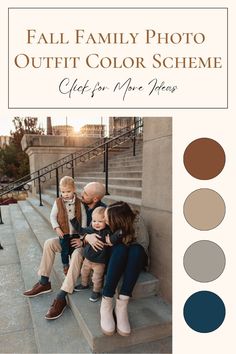 Outfit Ideas for neutral family photos. Khaki, brown and jean color palette for family photos. Fall family photo outfit inspiration. Click and save for more fall family photo outfits trends and ideas. Family Photos Color Scheme Black, Beige Fall Family Pictures, Navy Family Photo Color Scheme, Satin Skirt Family Photo, Rust Navy Cream Family Photos, Neutral Color Palette For Family Photos, Jean Color Palette, Fall Family Photo Outfits Color Combos, Color Palette For Family Photos