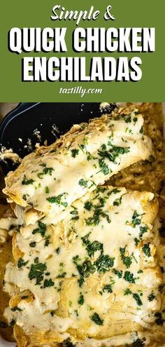 chicken enchiladas with spinach and cheese in a casserole dish