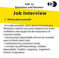 a yellow and white poster with the words job interview written in bold black letters on it