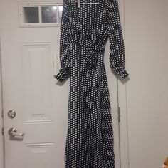 Black And White Black Long Sleeve Dress For Day Out, Chic Polka Dot Maxi Dress For Brunch, Fitted Long Sleeve Polka Dot Maxi Dress, Black Long Sleeve Maxi Dress For Day Out, Casual Long Sleeve Maxi Dress For Night Out, Black And White Long Sleeve Evening Dress, Casual Long Sleeve Maxi Dress For Date Night, Black And White Long Sleeve Summer Dress, Black And White Midi Dress For Spring