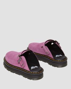 Zebzag Suede Casual Slingback Platform Mules in Muted Purple | Dr. Martens Summer Platform Shoes, Purple Dr Martens, Dr Martens Suede, Muted Purple, Pretty Shoes Sneakers, Platform Mules, Shoe Wishlist