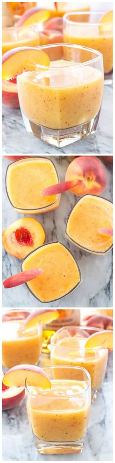 the process of making peach smoothie in glass bowls