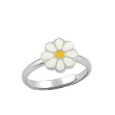 Girl's jewelry for children and teens - This sterling silver daisy flower ring is enameled in white and yellow. The original size is 4 and can be adjusted from size 3 to 7. A stylish gift with packaging. #teen jewelry #tween jewelry #teen ring #preteen ring #teen daisy ring #tween daisy ring Girls Ring, July Birthstone Ring, Teen Jewelry, Daisy Ring, Ruby Engagement Ring, Enamel Ring, Silver Jewelry Rings, Rings For Girls, 14k White Gold Ring