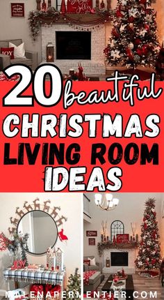 christmas living room decorating ideas with red and white decorations on the fireplace mantles