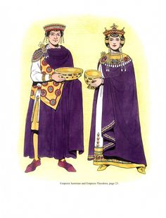 two people dressed in medieval clothing holding plates