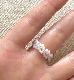 Cute Beaded Rings For Gifts, Handmade White Flower Open Ring, Handmade White Open Flower Ring, Handmade Adjustable White Flower Ring, Adjustable Handmade White Flower Ring, Adjustable White Handmade Flower Ring, Delicate Handmade White Rings, Dainty Handmade White Crystal Ring, Delicate Handmade White Pearl Ring