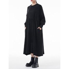 Introduction Step into a world of timeless elegance with our Women's Big Size A-line Long Dress. This chic and versatile dress is the epitome of effortless fashion, designed for the modern woman who seeks comfort without compromising style. The New Round Neck and Long Sleeve add a touch of sophistication, making it an ideal choice for any occasion. Product Features Closure Type: Pullover for easy wearability Season: Perfect for all seasons, ensuring year-round style Neckline: Classic O-Neck for Black Solid Maxi Dress For Workwear, Solid Color Midi Dress For Fall Daywear, Solid Color Midi Dress For Daywear In Fall, Oversized Plain Dresses For Fall, Fall Midi Dress Solid Color For Daywear, Black Solid Color Dress For Daywear, Oversized Plain Dress For Fall, Fall Midi Dress With Relaxed Fit, Relaxed Fit Midi Dress For Fall