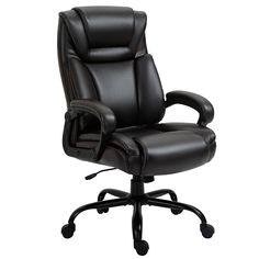 an office chair with black leather upholstered