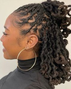 Half Up Half Down Locs Black Women, Loc Styles For Prom, Lox Journey, Half Up Half Down Locs, Formal Loc Styles, Large Locs, Lock Styles