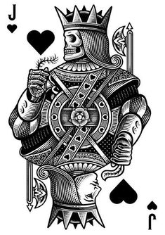 a black and white image of a king playing card