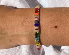 Rainbow Tile Bracelet Rainbow Jewelry for Women Layering | Etsy Adjustable Multicolor Hypoallergenic Stretch Bracelet, Rainbow Tiny Beads Bracelet, Adjustable Rainbow Friendship Bracelets With Letter Beads, Colorful Adjustable Letter Beads Jewelry, Colorful Beaded Bracelets For Everyday, Colorful Everyday Beaded Bracelets, Multicolor Resizable Summer Bracelets, Adjustable Multicolor Hypoallergenic Bracelets, Adjustable Hypoallergenic Multicolor Bracelets