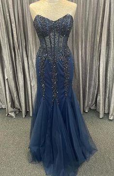 Beaded Evening Dress For Prom Season, Beaded Prom Gown For Prom Season, Prom Season Beaded Gown, Beaded Evening Dress With Fitted Bodice For Prom, Beaded Gown For Prom Season, Beaded Gown With Fitted Bodice For Prom, Beaded Gown For Prom, Rhinestone Mermaid Hem Gown For Prom, Rhinestone Mermaid Hem Prom Dress