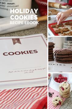 the cookies recipe book is open and ready to be eaten, along with pictures of cookies