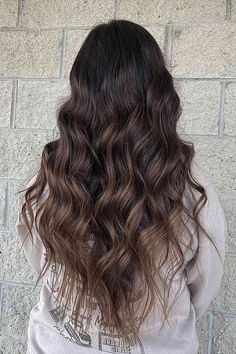 Waist-Length Dark Choco Balayage Hair with Light Brown Highlights Hair With Light Brown Highlights, Light Brown Highlights