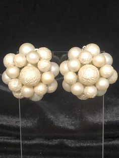 Vintage White Pearlescent Beaded Cluster Clip On Earrings. Made in Japan.  Earrings have been sanitized.  Measures: 11/4" x 11/4" Cream Beaded Earrings For Party, White Beaded Clip-on Earrings For Party, White Vintage, Clip On Earrings, Jewelry Earrings, Japan, White