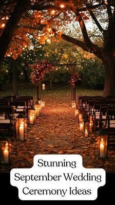 an outdoor ceremony with candles and trees