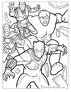 the avengers coloring pages for kids to print out and color with their superhero characters in black and