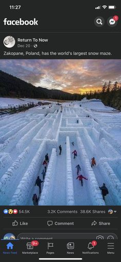 an image of people skiing down a snow covered slope with the caption facebook return to now