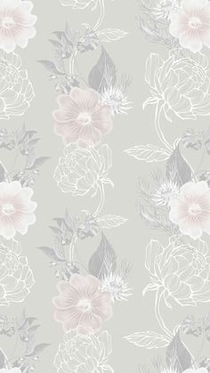 a floral wallpaper with pink and grey flowers