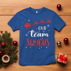 Our Team Sleigh Christmas Santa Reindeer Office Staff T ShirtOur T-Shirts are custom-made to order and handcrafted to the highest quality standards. ----Product Details---- 5.3 oz., 100% preshrunk cotton. Taped shoulder-to-shoulder. Seamless rib at neck. Coverstitched collar and sleeves. Seamless rib at neck. Processing time: 4 - 7 business days. Shipping time: 3 - 5 business days. Made in the United States. ----Care Instruction---- Machine wash cold. Tumble dry medium. Do not bleach. ----Note---- Please refer to the SIZE CHART for accurate sizing, and allow a slight ±1 inch difference due to manual measurement. Colors may slightly vary due to different lighting conditions. The final product's design may slightly shift in position due to the manual cut and sew procedure. Thank you for cons Sleigh Christmas, Office Staff, Santa Reindeer, Santa And Reindeer, Christmas Designs, Christmas Santa, Christmas Shirts, Digital Printing, Your Story